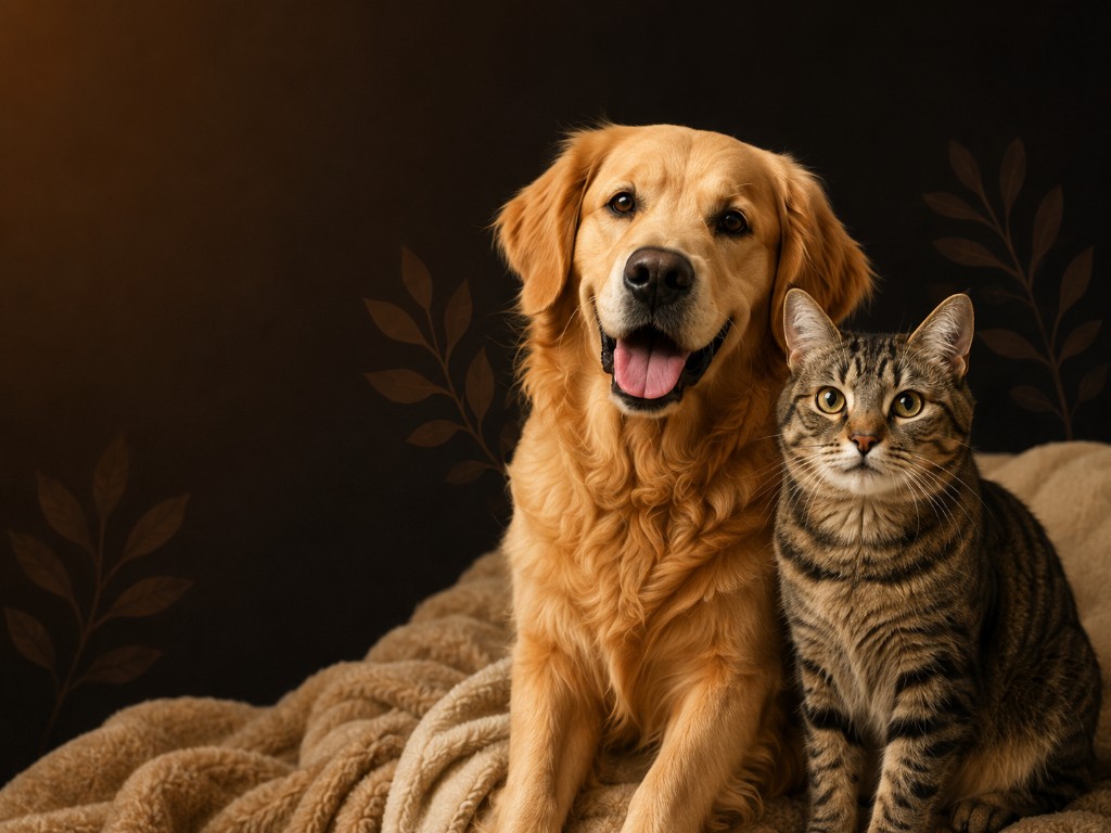 Golden Retriever dog and tabby cat sitting together — best top pet products for dogs and cats