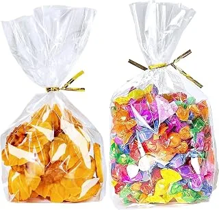 PigPotParty Cellophane Treat Bags 6x9 Inch, 50 Pack, Clear Goodie Bags | Bottom Gusset Adds Capacity, Keeps Bags Upright; Thick OPP Holds Shape; 50 Gold Ties; Ideal for Cookies, Candy, Favors, Gifts