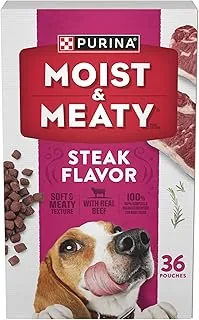 Purina Moist & Meaty Soft Food Pouches Purina Moist & Meaty Soft Dog Food Pouches, 36 ct | Steak Flavor adult dog food, made with real beef, individual pouches, no-mess meal or tasty treat
