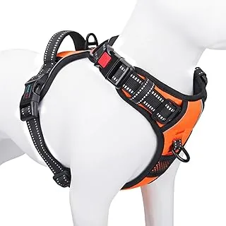 PHOEPET Reflective Dog Harness Large Breed Adjustable No Pull Vest with Handle, 2 Metal Rings and 3 Buckles