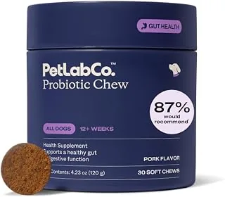PetLab Co. Probiotic Chews for Dogs, 30 Soft Chews, Pork | 8-strain probiotic blend with prebiotics to support digestive health, skin and seasonal allergy support