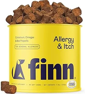 Finn Allergy & Itch Soft Chews for Dogs - Colostrum & Bee Propolis - 90 Ct | Quercetin & Probiotics - NASC Certified - Vet-Formulated - Seasonal & Environmental Allergy Relief