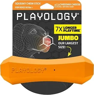 Playology Jumbo Squeaky Chew Stick Playology Squeaky Chew Stick - Scented Dog Toy - Jumbo, Cheddar Scent | Rubber Construction, All Natural Scent, Durable Design