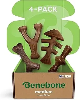 Benebone Medium 4-Pack Benebone Medium 4-Pack Dog Toys for Aggressive Chewers – Under 60 lbs | Durable, Multipack, Super Chewer, Made in USA, Dog Bones, Long-Lasting, A Size for Every Dog, Keeps Them Busy