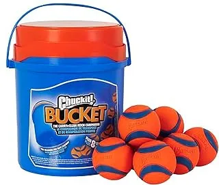 Chuckit! Ultra Ball 8-Pack Chuckit! Ultra Ball Dog Toy with Cleaning Bucket, Medium 2.5-in, 8-Pack | Bouncy Fetch Balls Made of Durable Rubber for Dogs 20-60 lbs Pair with a Cleaning Bucket for Easy Storage and Play